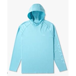 AFTCO Samurai Hooded Performance Shirt Mens S Aqua Blue Outdoor Fishing Tech